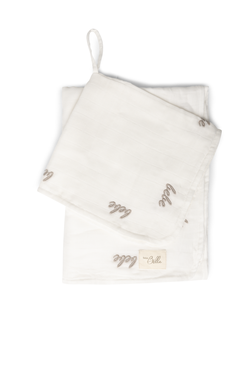 Bebe Bella Embroidered Cotton Gauze Swaddle and Lovey Set, Main, color, Off White/Beige