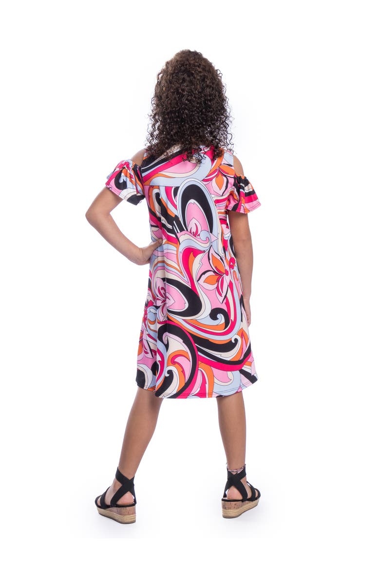 Pink Cold Shoulder Knee Length Dress, Alternate, color, Pink Multi