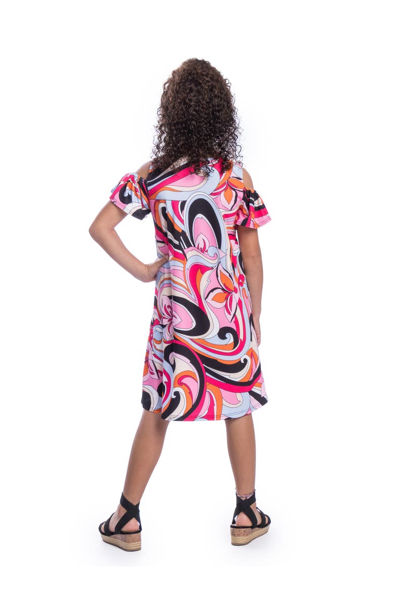 24sevenKid Pink Cold Shoulder Knee Length Dress, Alternate, color, Pink Multi