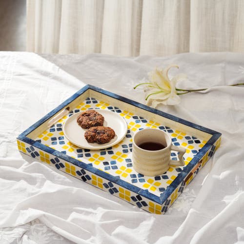 Mela Artisans Marigold Mosaic Bone Inlay Tray In Yellow
