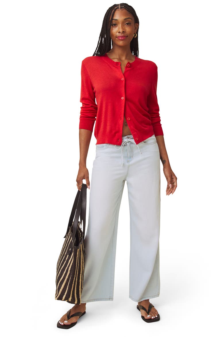 Erica Crewneck Button Front Cardigan, Alternate, color, FIREWORK