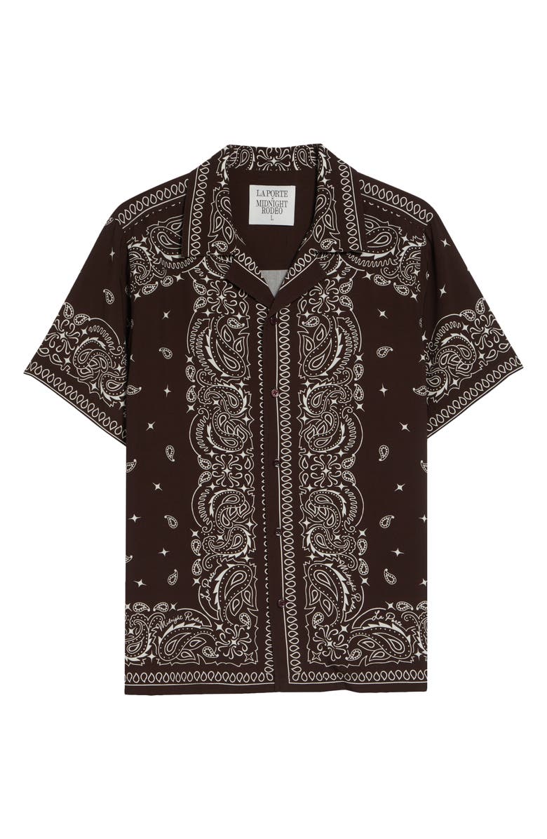 MIDNIGHT RODEO x La Porte Bandana Print Camp Shirt, Main, color, Brown Bandana Print