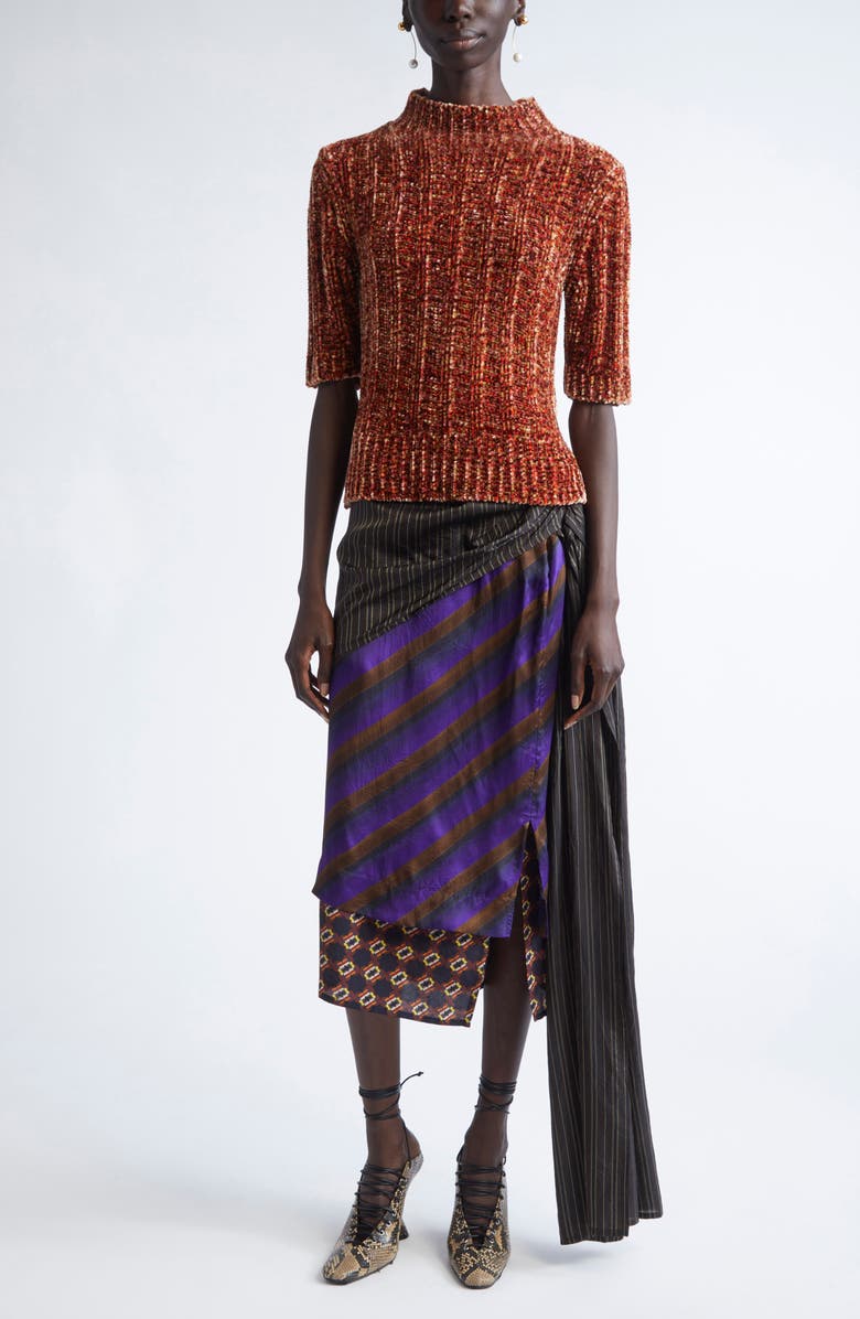 Dries Van Noten Senice Mixed Print Midi Skirt, Alternate, color, Purple