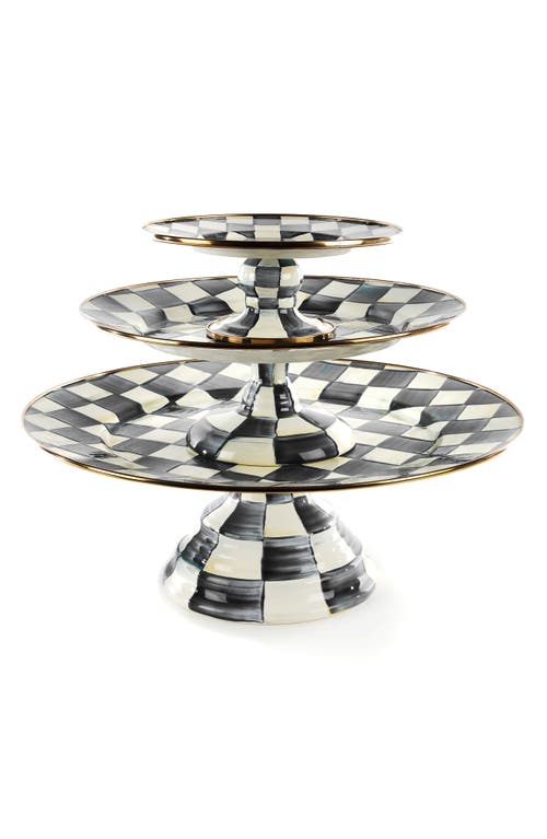 Mackenzie-childs Mackenzie Childs Courtly Check Set Of 3 Enameled Steel Pedestal Platters In Black