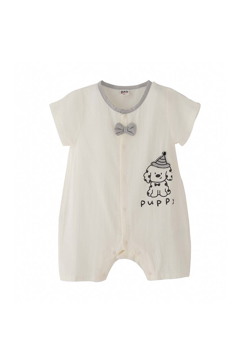 Puppy Bow Romper, Main, color, Ivory