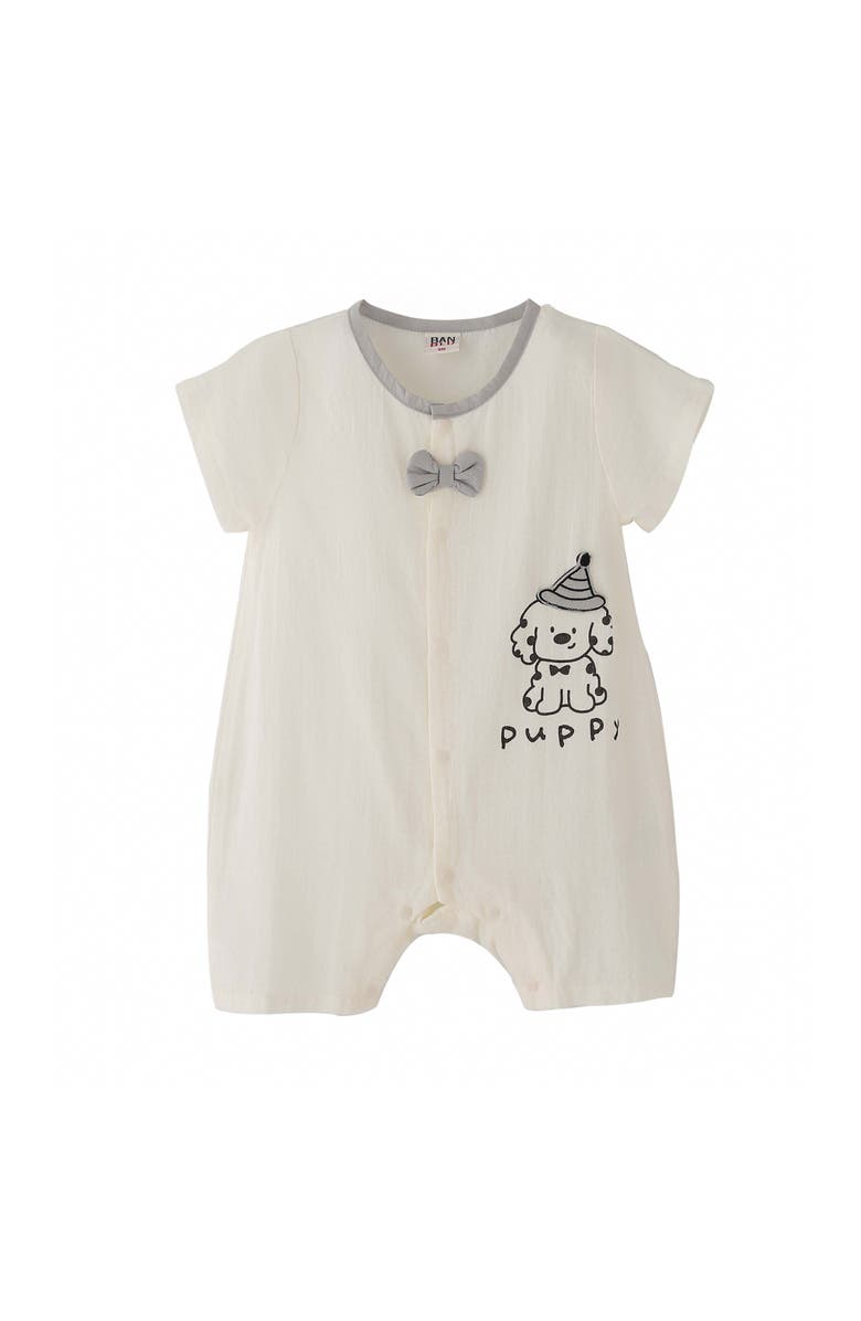 Banblu Puppy Bow Romper, Main, color, Ivory