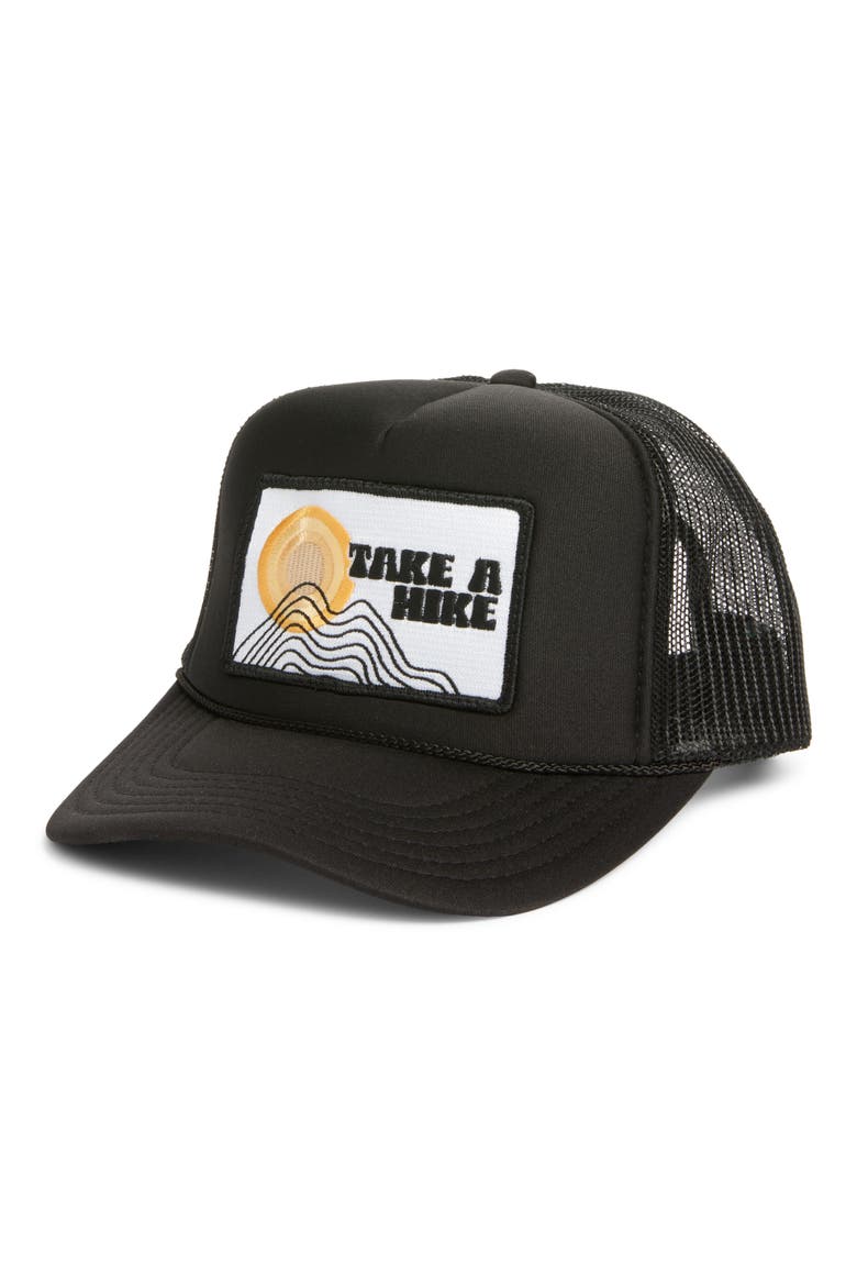 Take a Hike Patch Trucker Hat, Main, color, BLACK