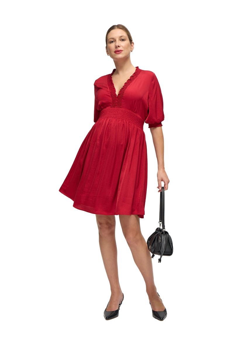 The V-Neck Vibe Mini Maternity Dress, Alternate, color, Red
