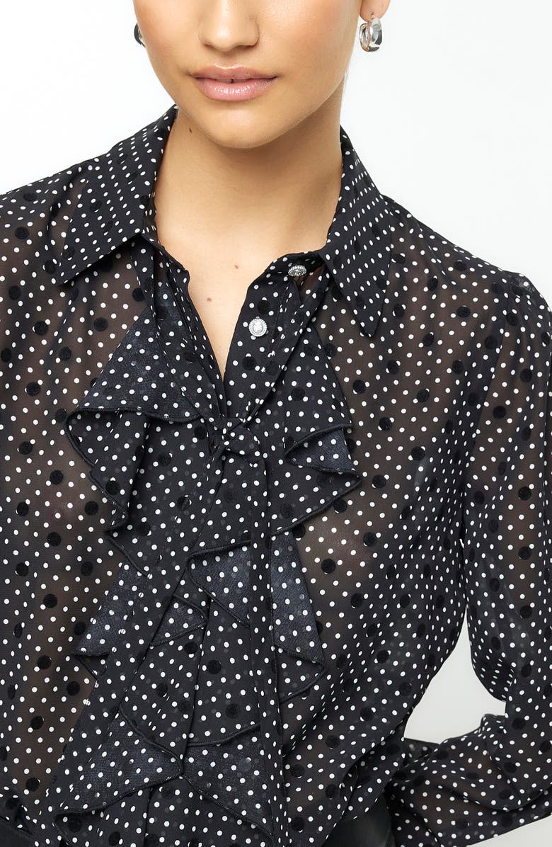 River Island Polka Dot Long Sleeve Ruffle Shirt, Alternate, color, 