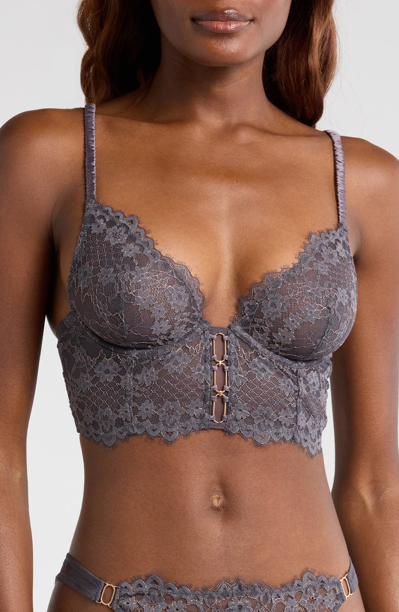 Etam Poetique Metallic Embroidered Underwire Bustier, Main, color, Grey
