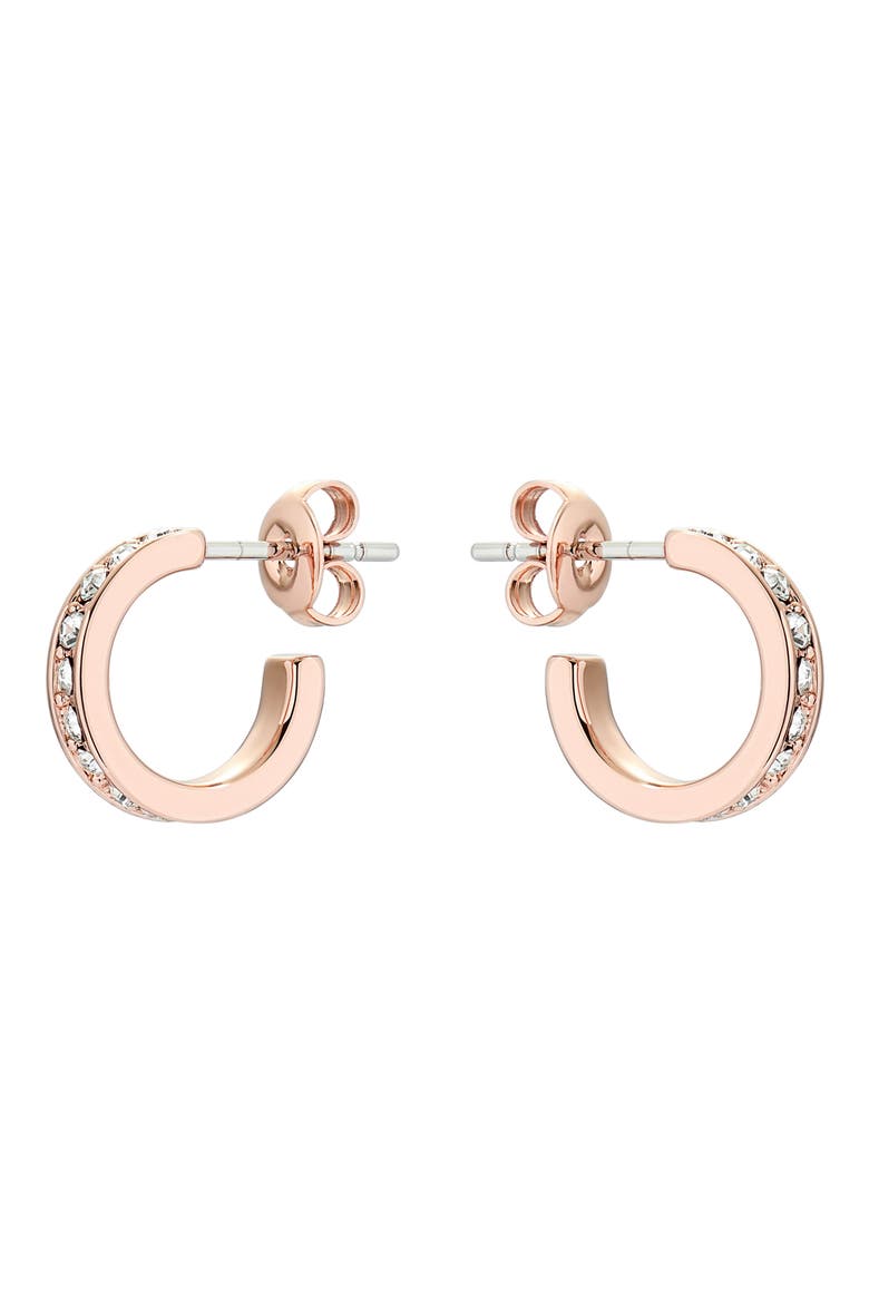 Seenita Nano Huggie Hoop Earrings, Alternate, color, ROSE GOLD TONE CLEAR CRYSTAL