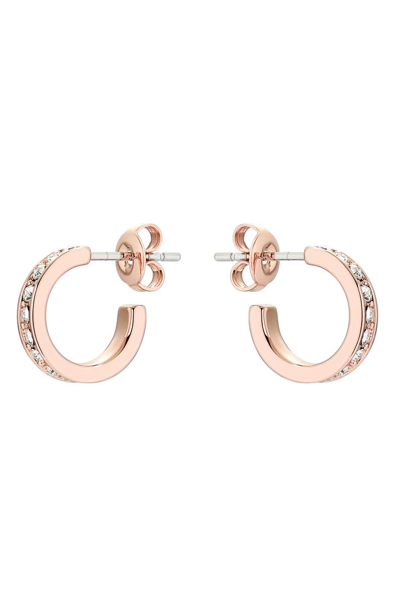 Ted Baker London Seenita Nano Huggie Hoop Earrings, Alternate, color, Rose Gold Tone Clear Crystal