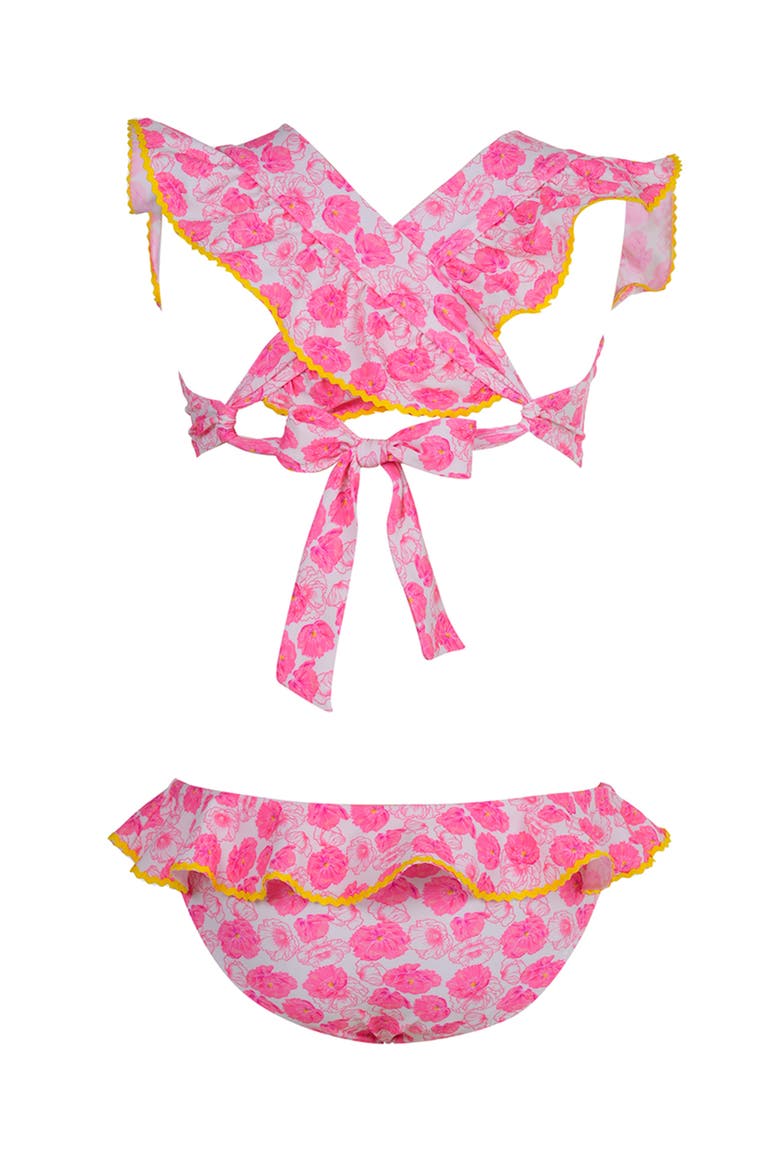 Floral Ruffle with 3D Crochet Flowers Two Piece Bikini, Alternate, color, Pink