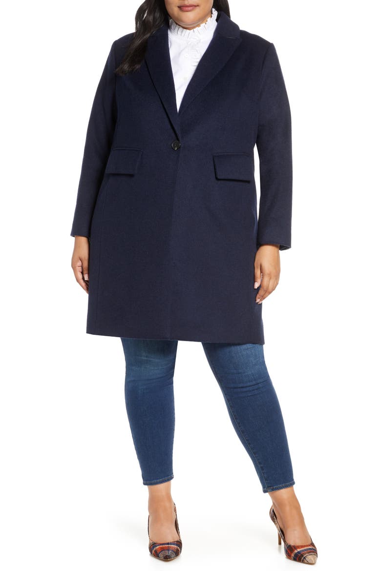 One-Button Plush Topper Coat, Main, color, BLUE NIGHT