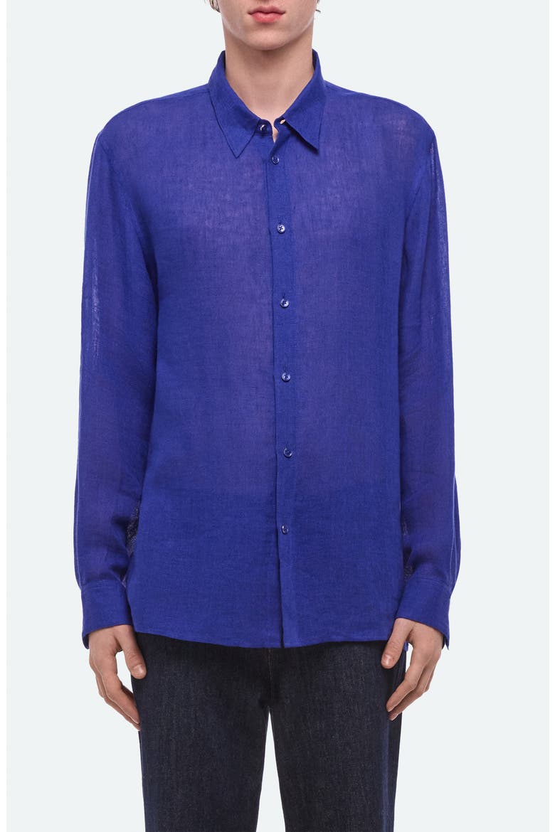 Relaxed Fit Linen Gauze Button-Up Shirt, Main, color, COBALT
