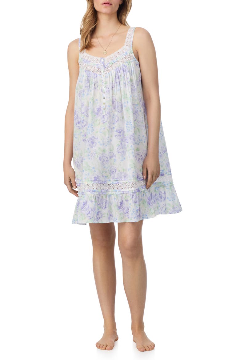 Short Cotton Chemise, Main, color, WHITE LILAC