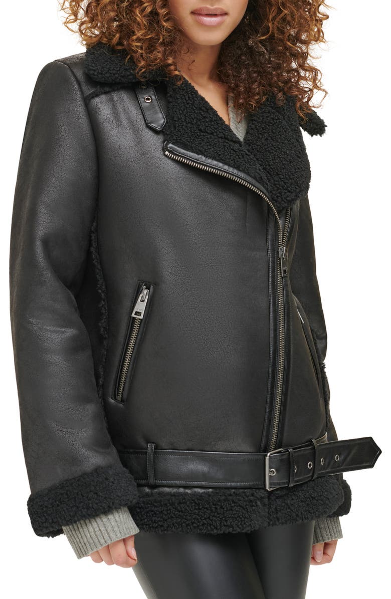 Levi's<sup>®</sup> Oversize Faux Shearling & Faux Leather Moto Jacket, Main, color,