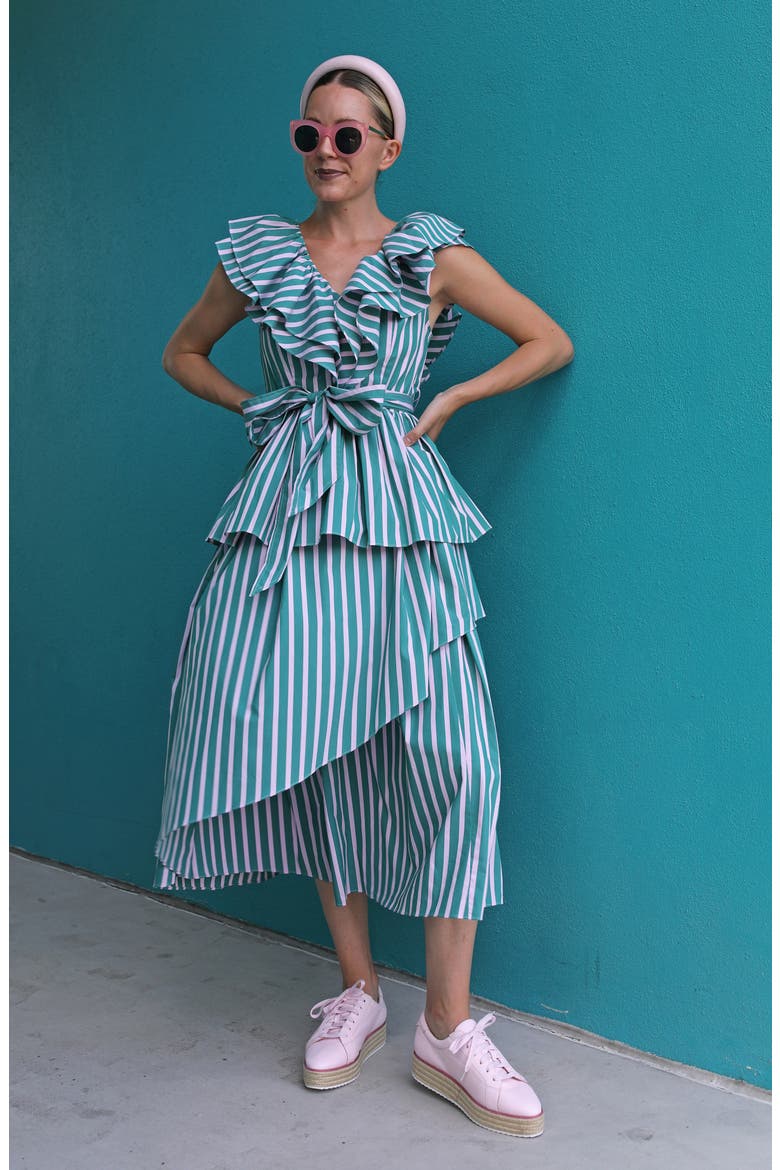 x Atlantic-Pacific Stripe Asymmetrical Skirt, Alternate, color, GREEN- PINK STRIPE