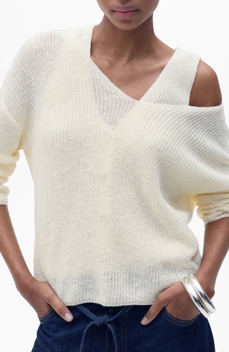 MANGO V-Neck Sweater, Main, color, Ecru