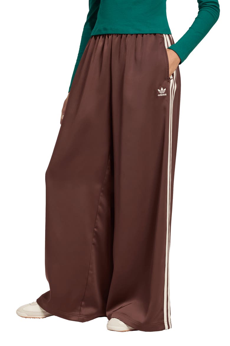 Wide Leg Satin Track Pants, Main, color, AUBURN/ CREAM WHITE