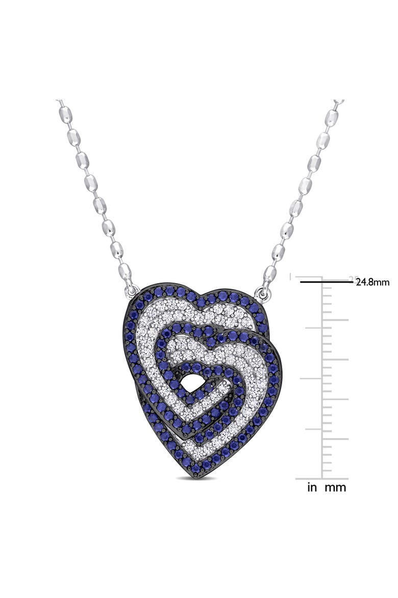 Created Blue & White Sapphire Interlocking Heart Necklace, Alternate, color, Created Sapphire