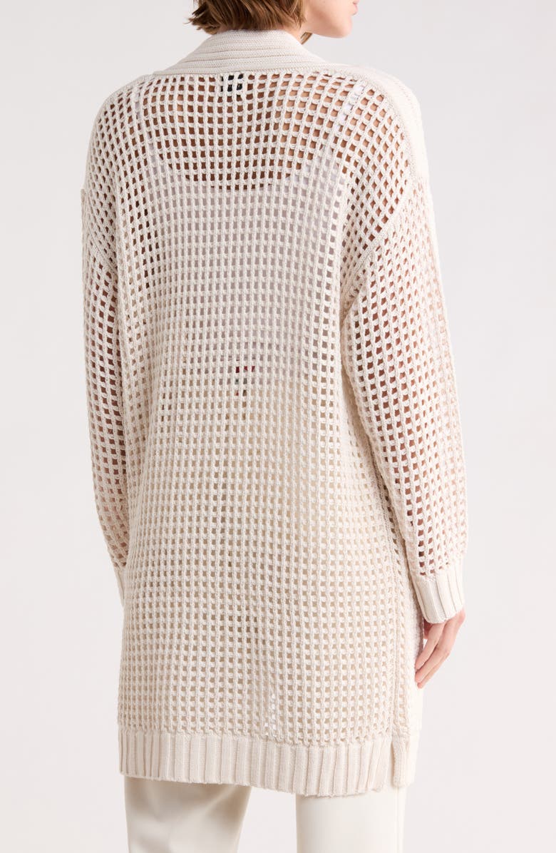 T Tahari Open Front Cotton Blend Long Cardigan, Alternate, color, Ivory