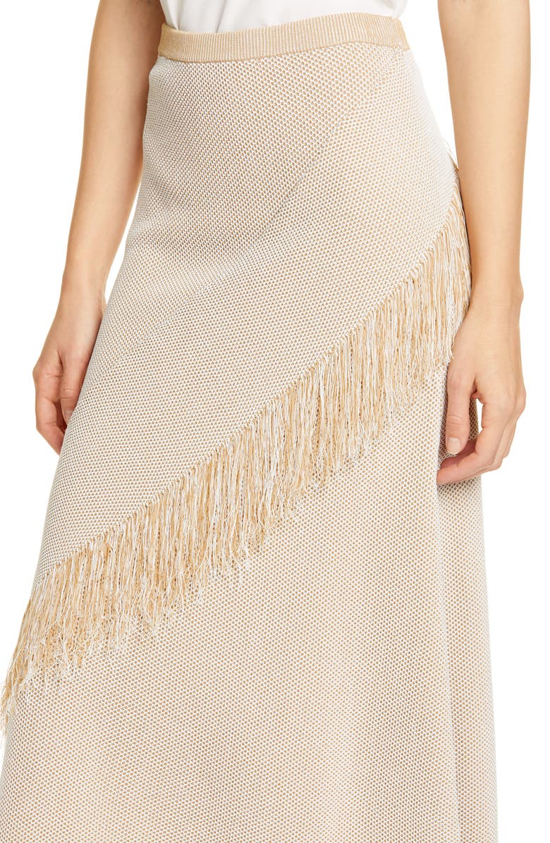 Rodebjer Tidar Fringe Trim Knit Midi Skirt, Alternate, color, 