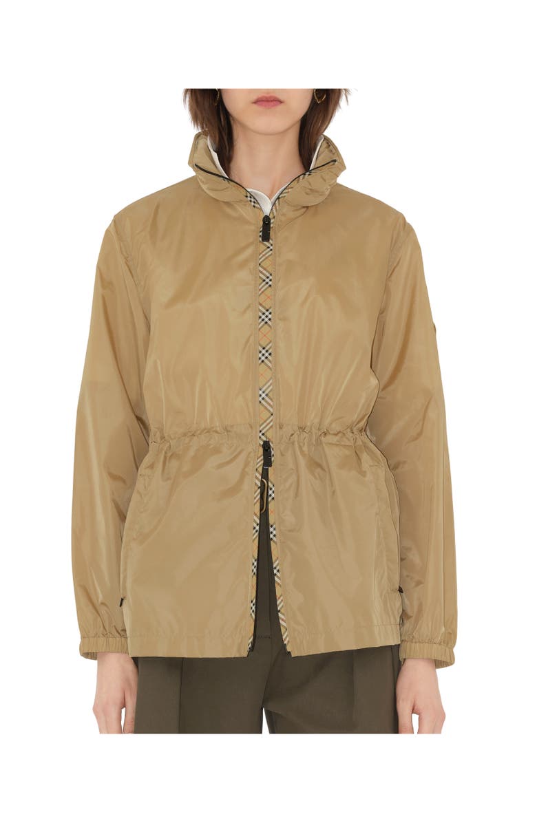 Burberry Short Checker-tape Nylon Parka, Alternate, color, Flax Beige