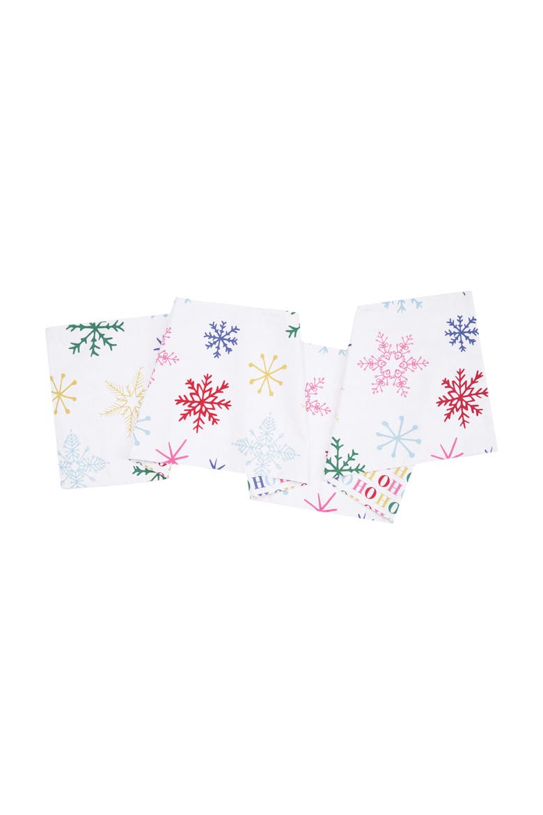 Boho Snowflakes 100% Cotton Christmas Table Runner 14" x 72", Main, color, Red