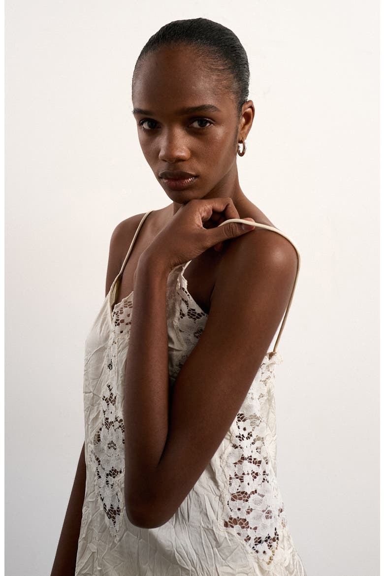 Crinkle Satin & Lace Camisole, Alternate, color, IVORY