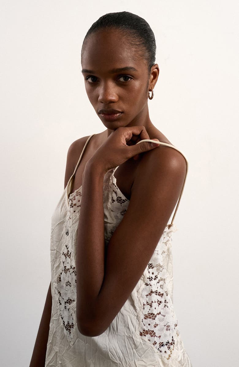 Topshop Crinkle Satin & Lace Camisole, Alternate, color, Ivory