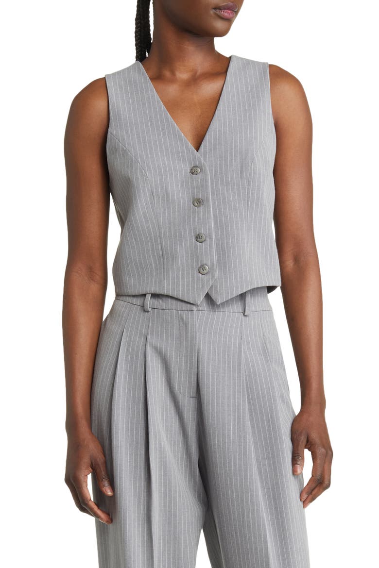 Icon Stripe Vest, Alternate, color, GREY PINSTRIPE