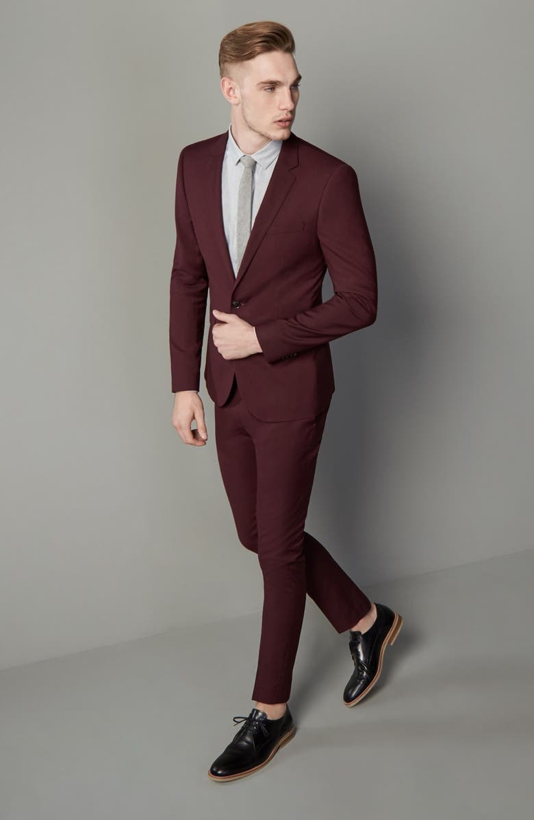 Topman Burgundy Slim Fit Suit Trousers, Alternate, color, 