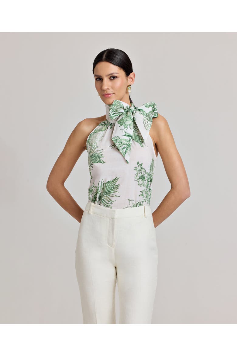 Flora Cotton Tie Neck Shirt, Alternate, color, Tropical Green Floral