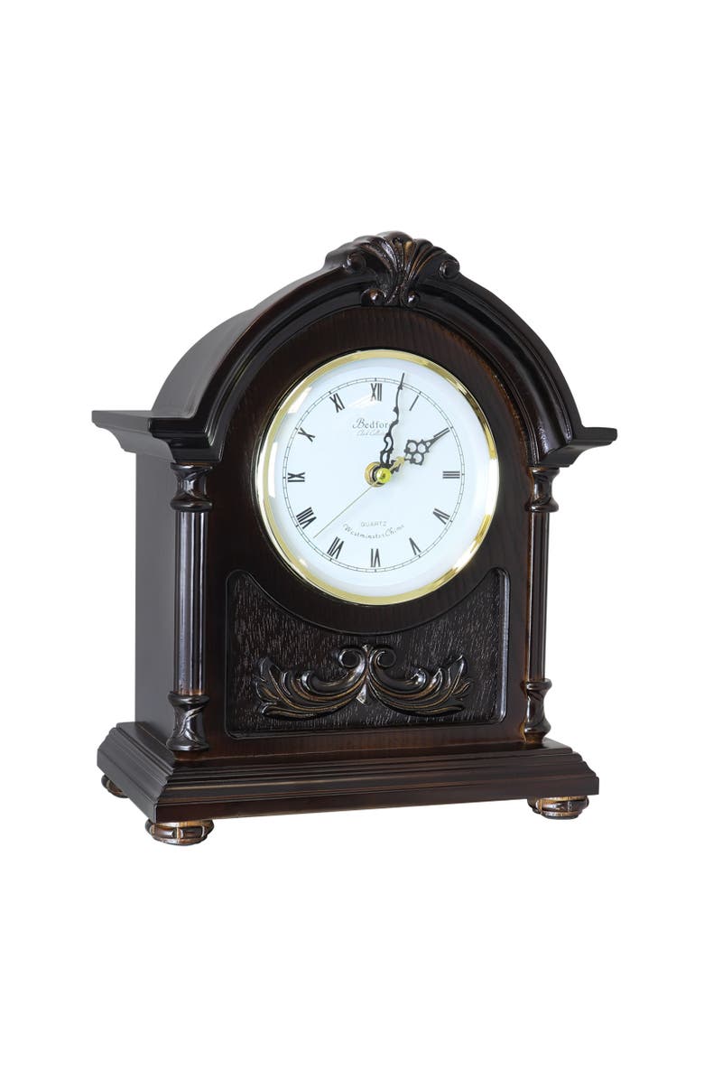 Bedford Clock Collection Wood Mantel Clock with Chimes, Main, color, Dark Brown