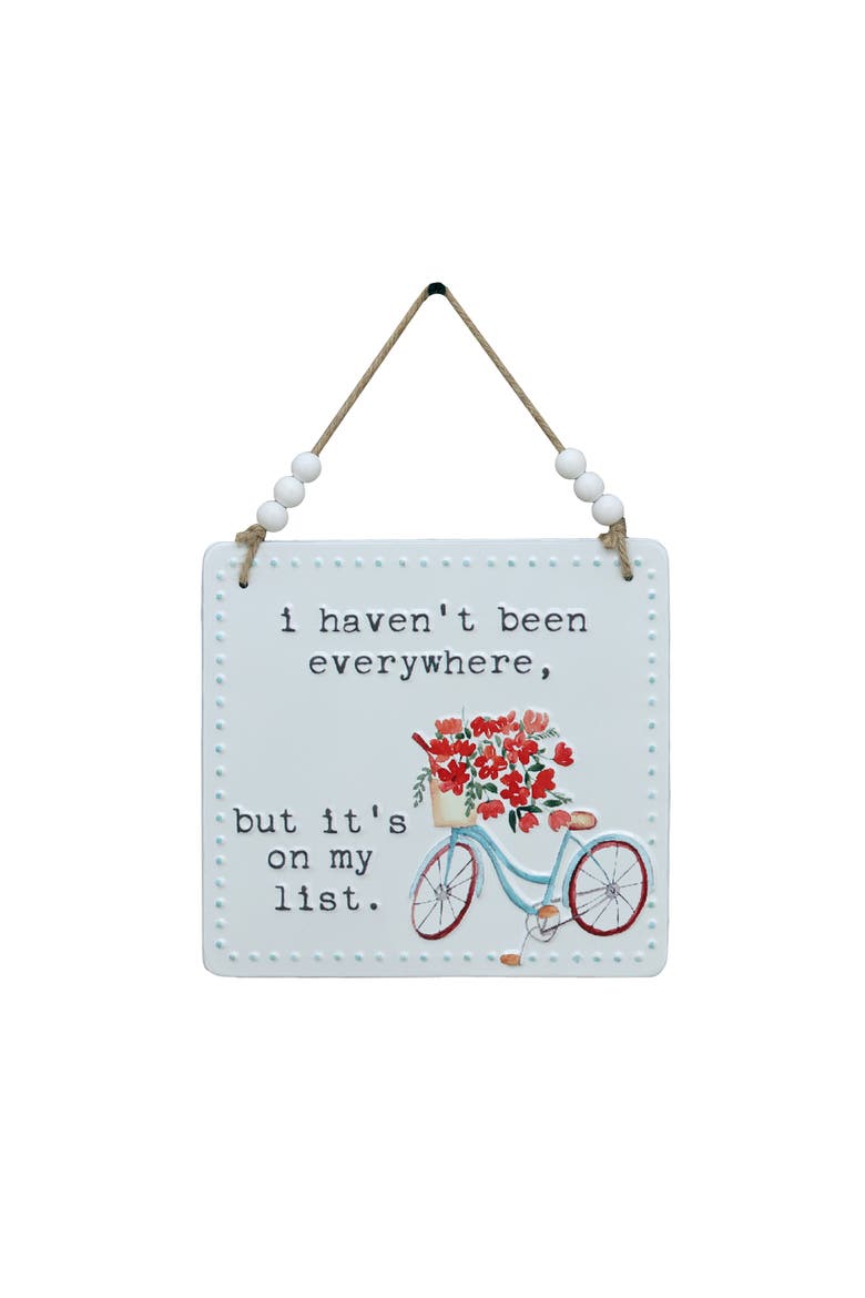 Metal 8 in. Red On My List Bicycle Embossed Sign, Main, color, Red