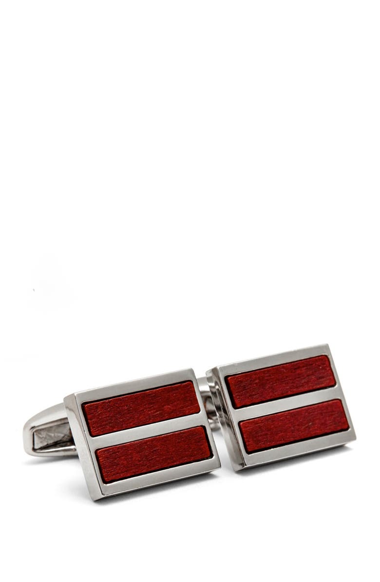 Hart Schaffner Marx Rhodium Plated Red Wood Cuff Links, Main, color, 