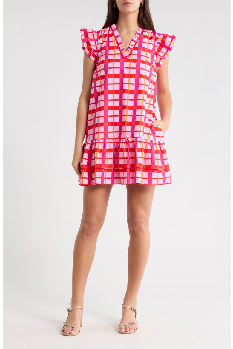Darvy Check Shift Minidress, Main, color, PINKS-ORANGE