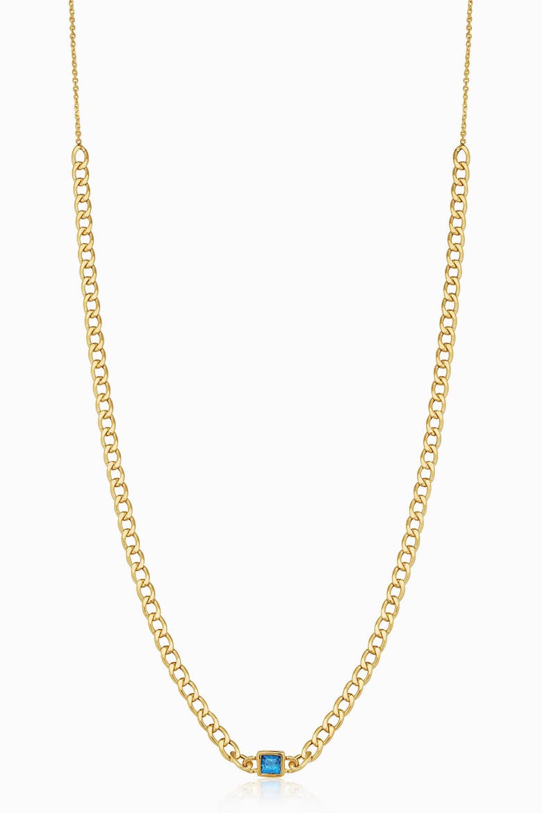 14K Gold Dazzle Me Curb Choker Necklace, Main, color, Gold - Blue Zirconia