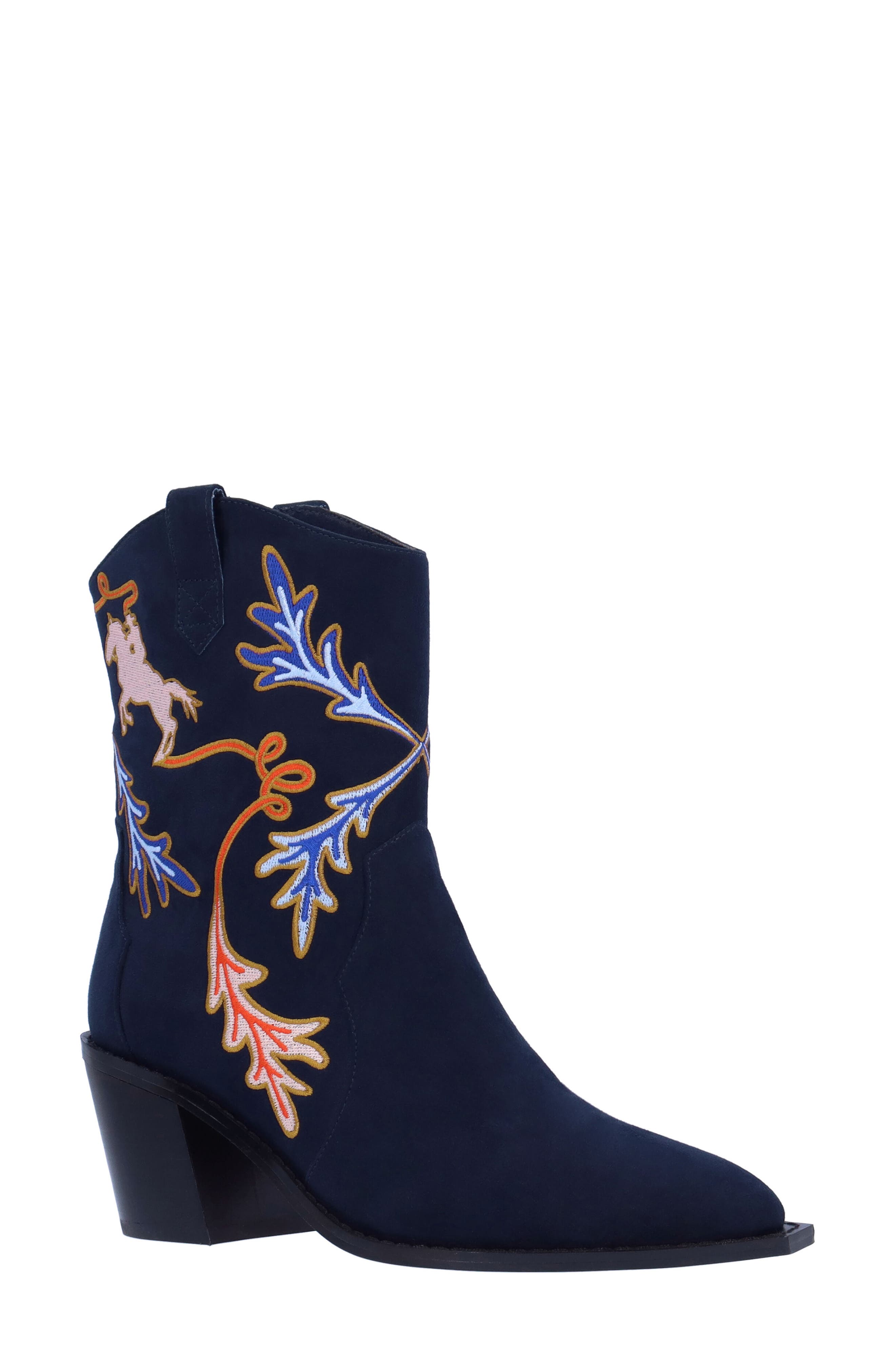 J. Reneé Skyla Pointed Toe Western Boot, Main, color, Navy/ Red
