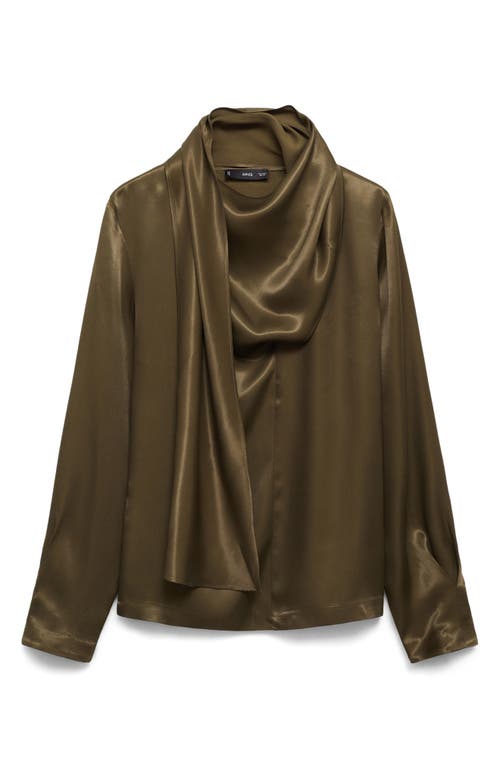 Mango Bow Satin Blouse Khaki In Khaki Brown