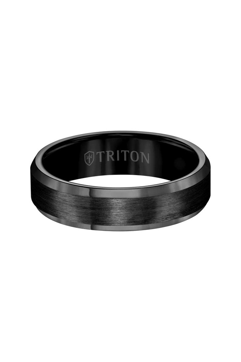 6MM Tungsten Carbide Ring with Satin Center and Bevel Edge, Main, color, Black