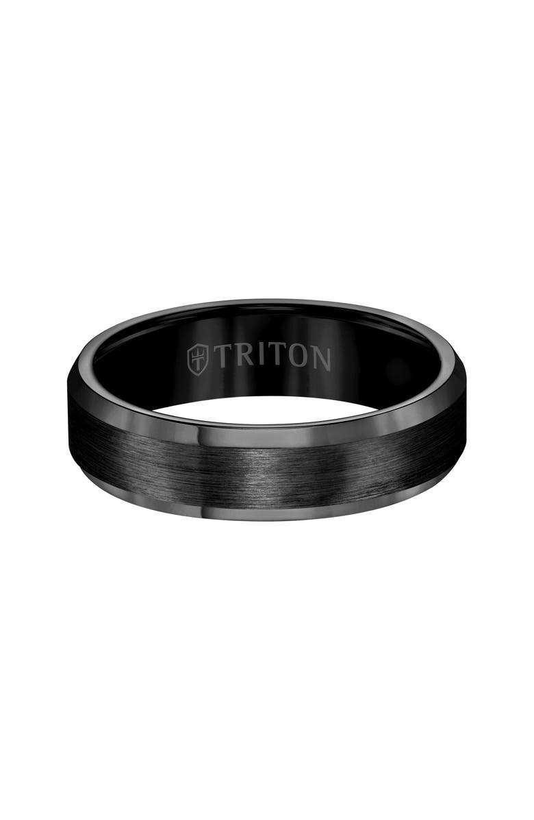 Triton 6MM Tungsten Carbide Ring with Satin Center and Bevel Edge, Main, color, 