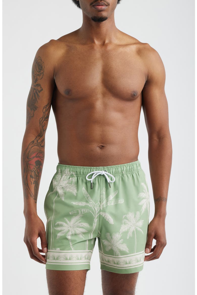 Tropical Palm Swim Trunks, Main, color, LIGHT GREEN