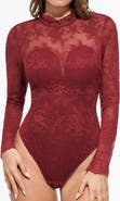 Popilush Shapewear Mock Neck Long Sleeve Floral Lace Bodysuit