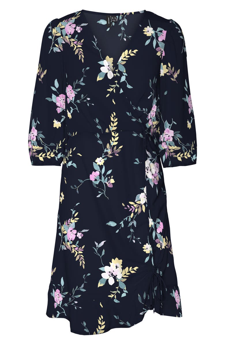 VERO MODA CURVE Olga Floral Recycled Polyester Faux Wrap Dress, Main, color, 