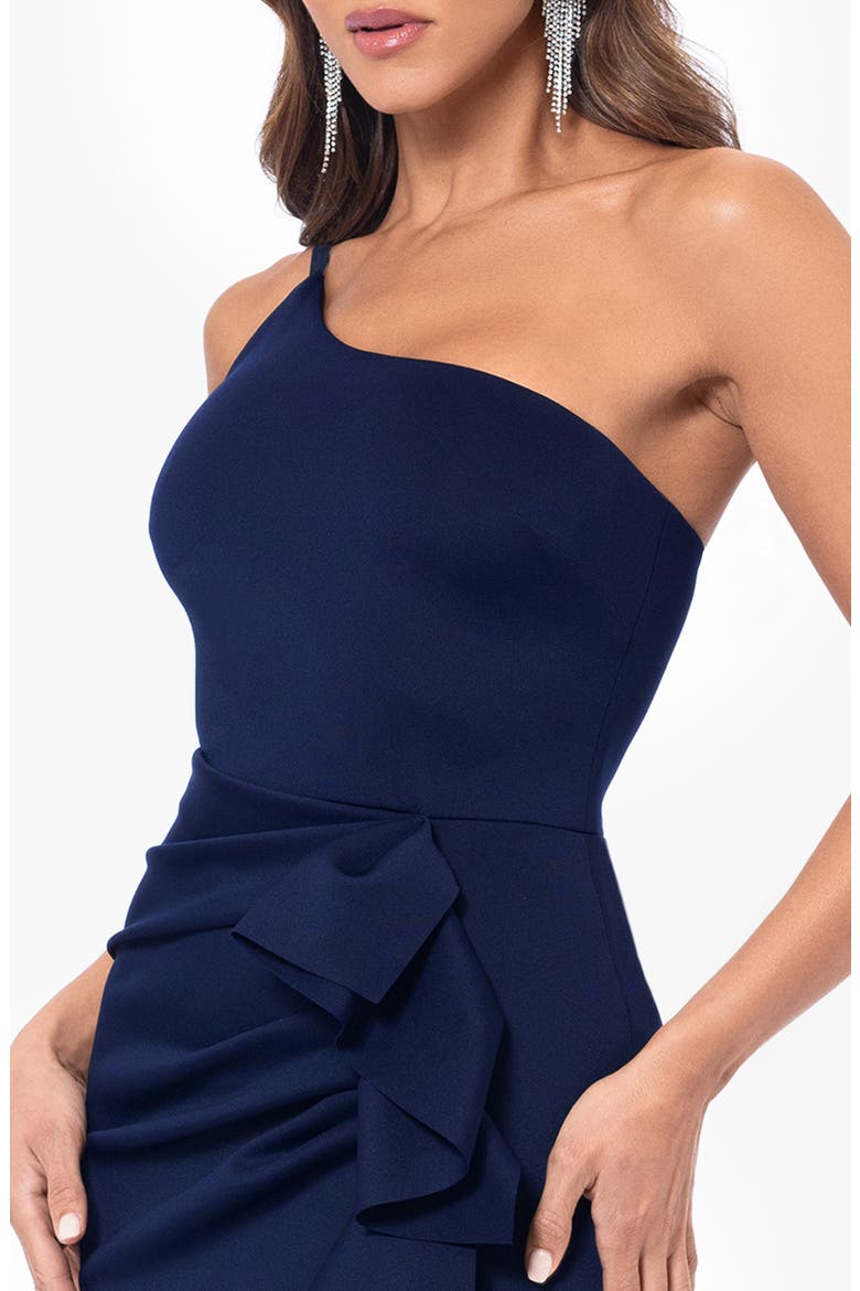 Ruffle One-Shoulder Scuba Knit Gown, Alternate, color, MIDNIGHT