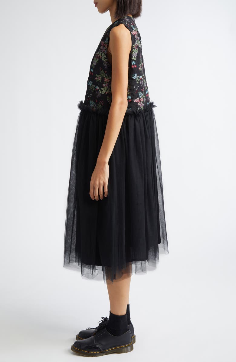 Noir Kei Ninomiya Floral Jacquard & Tulle Midi Dress, Alternate, color, Black X Multi