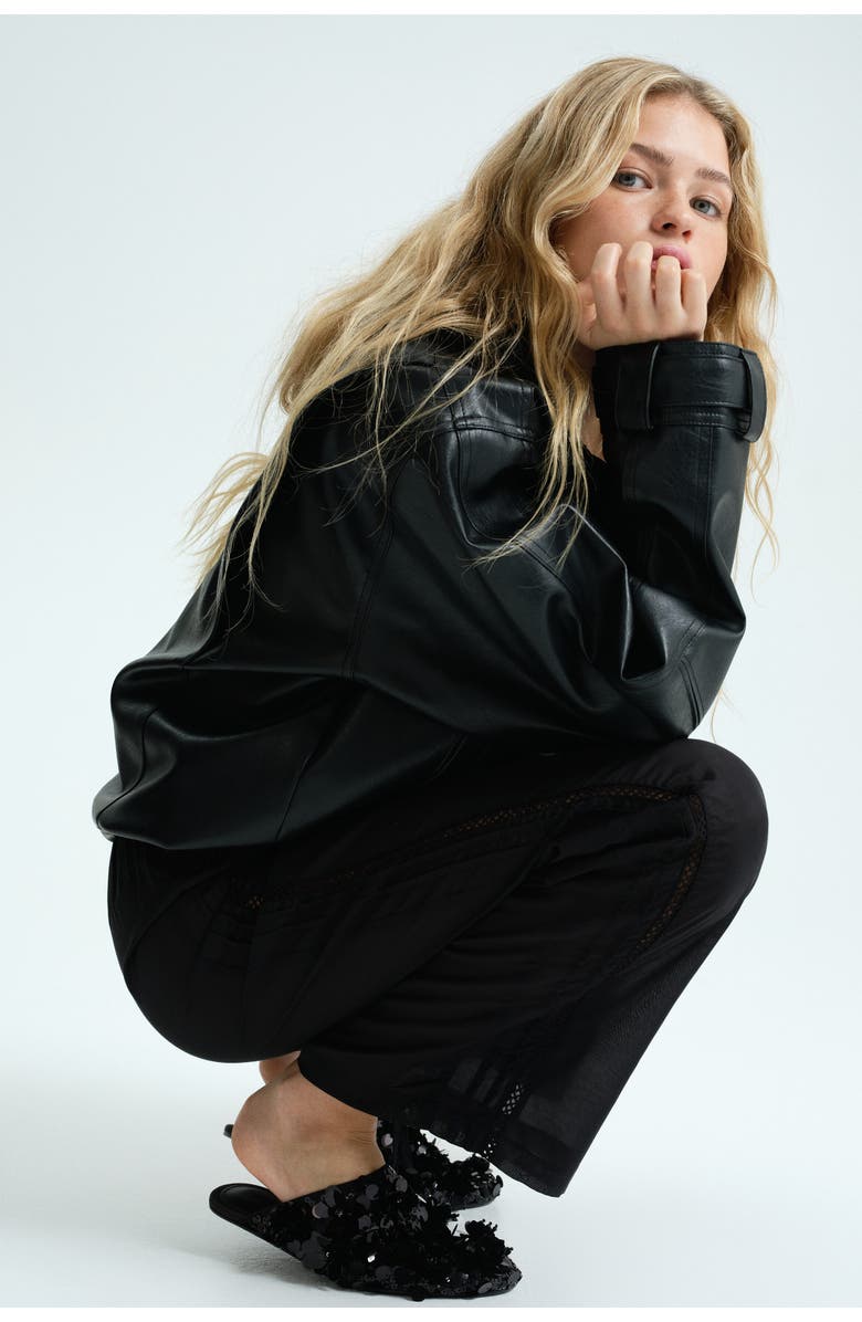 H&M Lace-trimmed Pyjama Bottoms, Alternate, color, Black