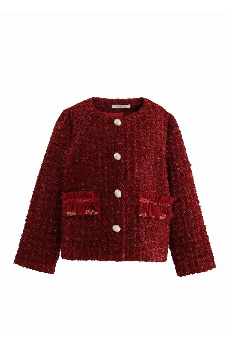Tweed Button-Up Jacket, Alternate, color, Red